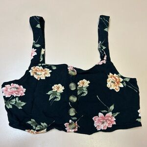 (S) American Eagle Navy Blue Floral Button Down Crop Top